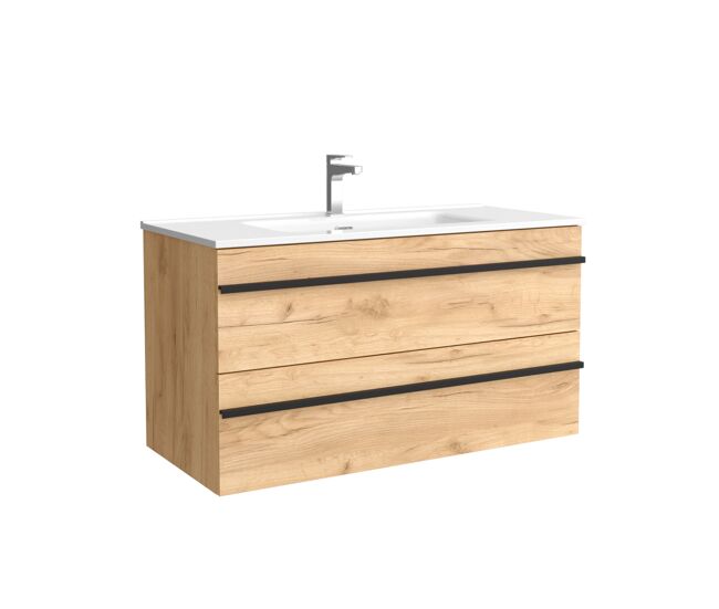 Mueble de baño serie born 100 cm roble con perfil de tirador | lavabo de porcelana | salgar