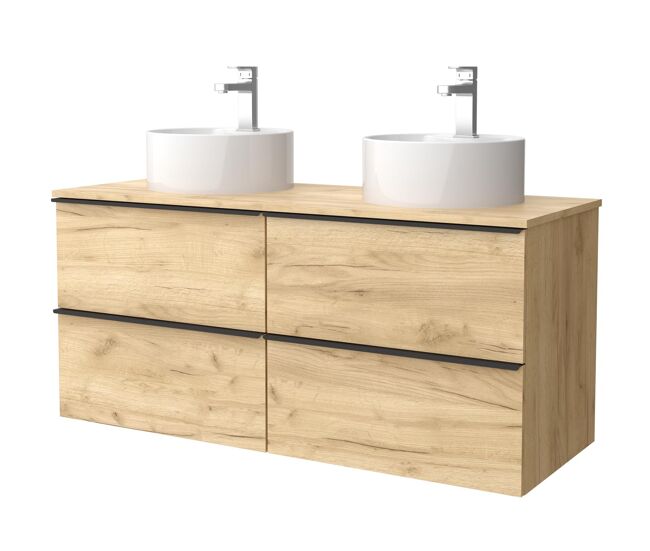 Mueble de baño nabua 120 cm roble con tirador de pestaña | lavabo sobre encimera