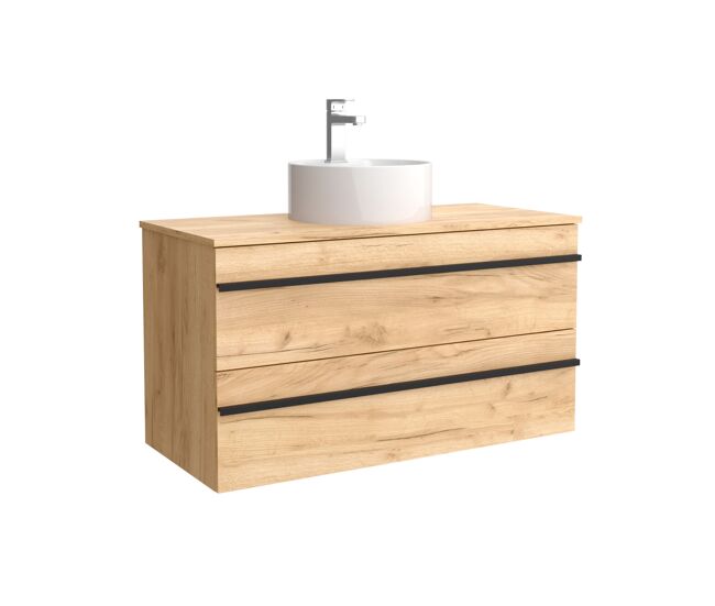 Mueble de baño serie born 100 cm roble con perfil de tirador | lavabo sobre encimera | salgar