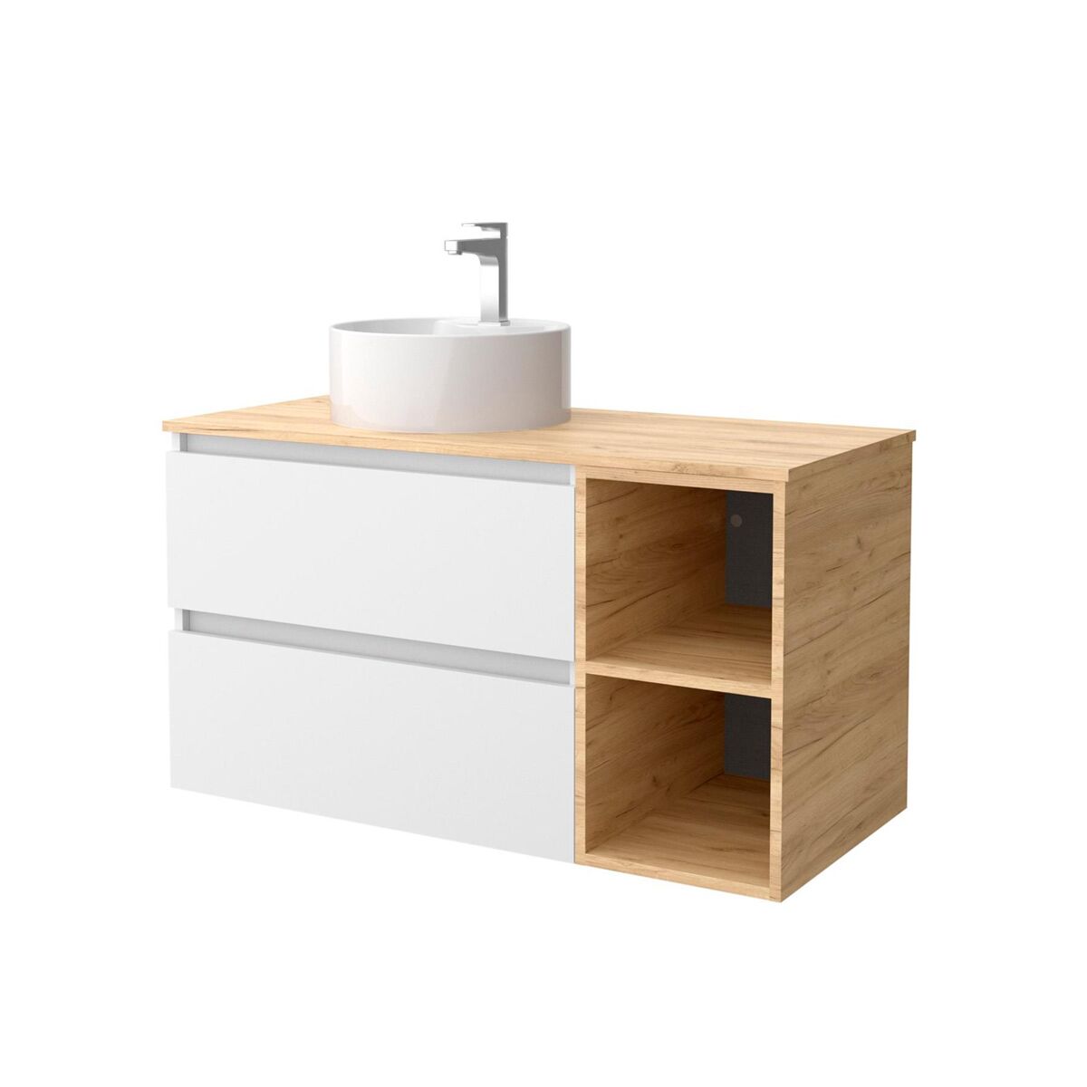 Mueble de baño 2 cajones y 2 huecos con Lavabo sobre encimera 90