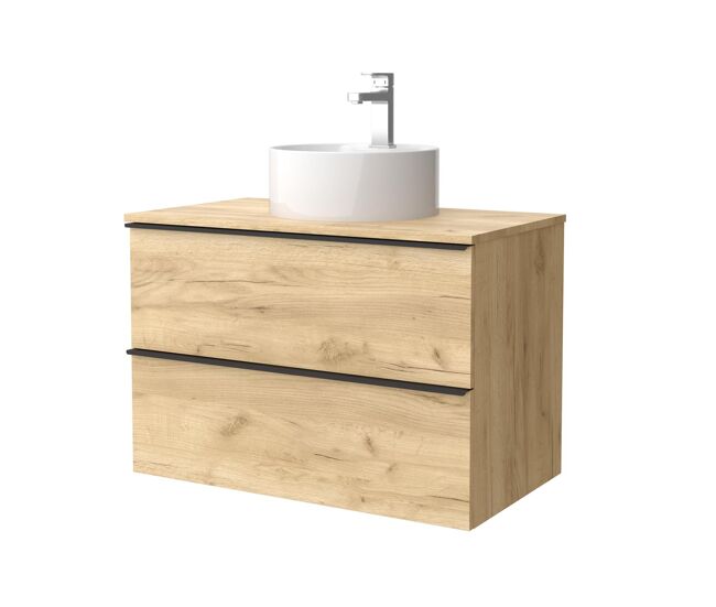 Mueble de baño nabua 80 cm roble con tirador de pestaña | lavabo sobre encimera