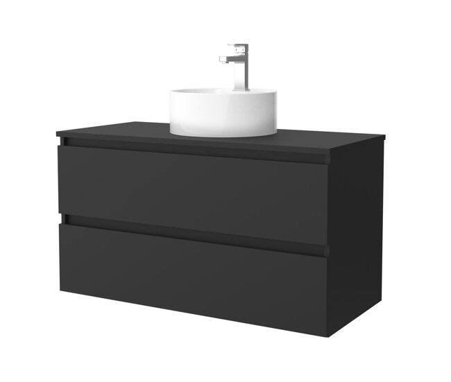 Mueble de baño bequia 100 cm negro mate | lavabo sobre encimera | salgar