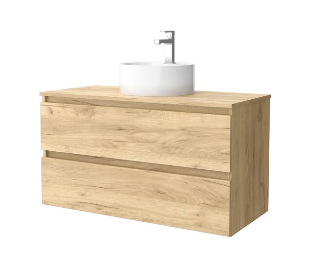 Mueble de baño bequia 100 cm roble | lavabo sobre encimera | salgar