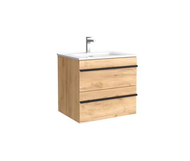 Mueble de baño serie born 60 cm roble con perfil de tirador | lavabo de porcelana | salgar