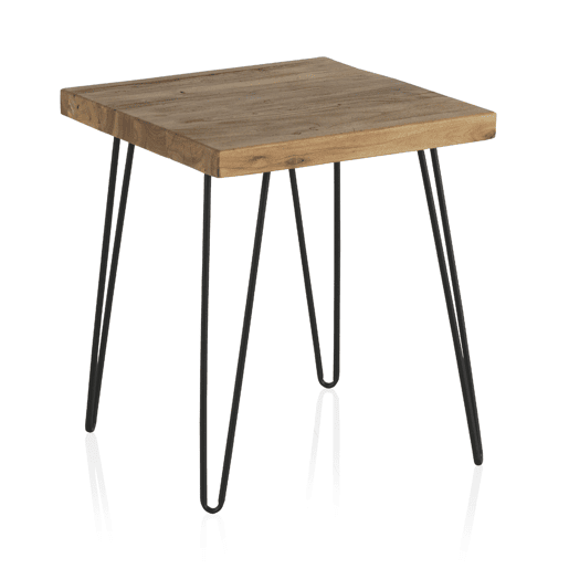 Mesa lateral antiga de madeira de olmo com pernas de metal