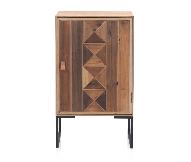 Mesilla de noche de madera reciclada 1 puerta con base de metal