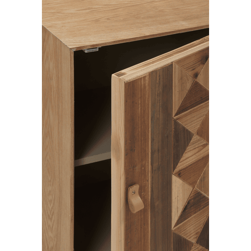Mesa de cabeceira de madeira reciclada 1 porta e base metálica preto