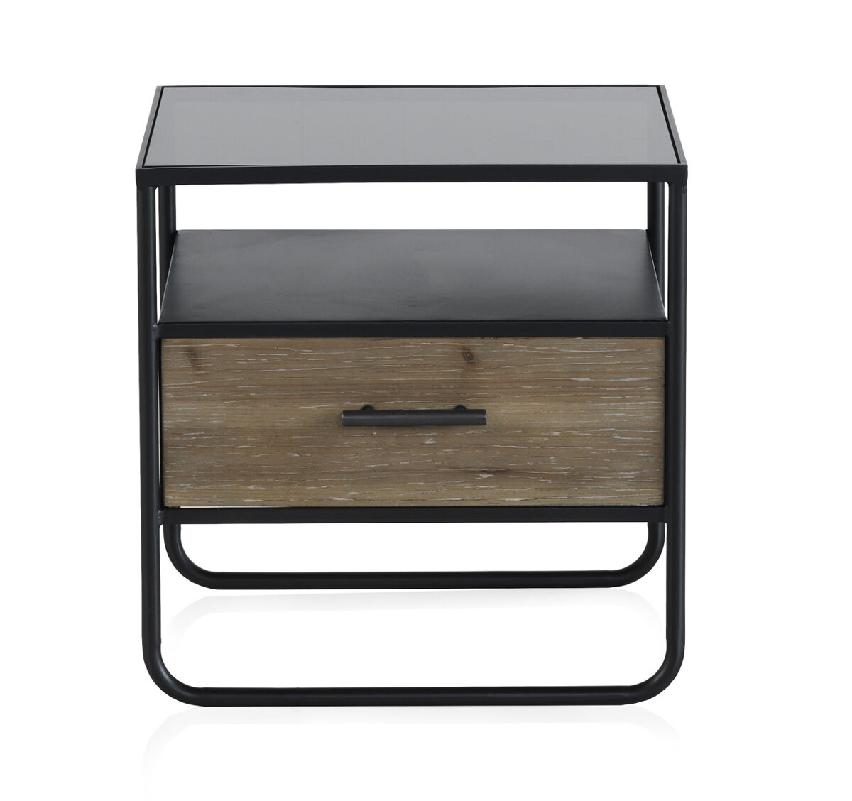 Mesilla de noche 1 cajón madera de abeto y hierro