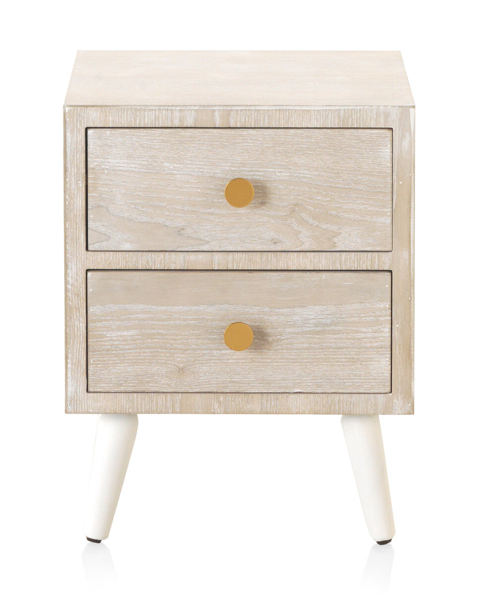 Mesilla de noche con 2 cajones de fresno patinado, tirador dorado