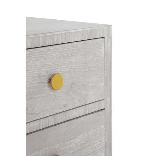 Mesa de Cabeceira com 2 Gavetas Branco Freixo Patinado, Puxador Dourado