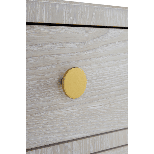Mesa de Cabeceira com 2 Gavetas Branco Freixo Patinado, Puxador Dourado