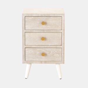 Mesa de cabeceira 3 gavetas branco patinado freixo puxador dourado