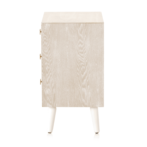 Mesa de cabeceira 3 gavetas branco patinado freixo puxador dourado