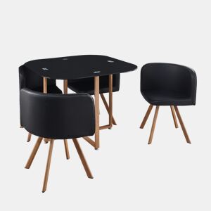 Mesa de vidro quadrada preta TEKA + 4 cadeiras de poli-couro 100x100CM