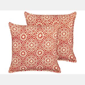 Conjunto de 2 almofadas decorativas CEIBA Algodão 45 x 45 cm Vermelho Padrão geométrico