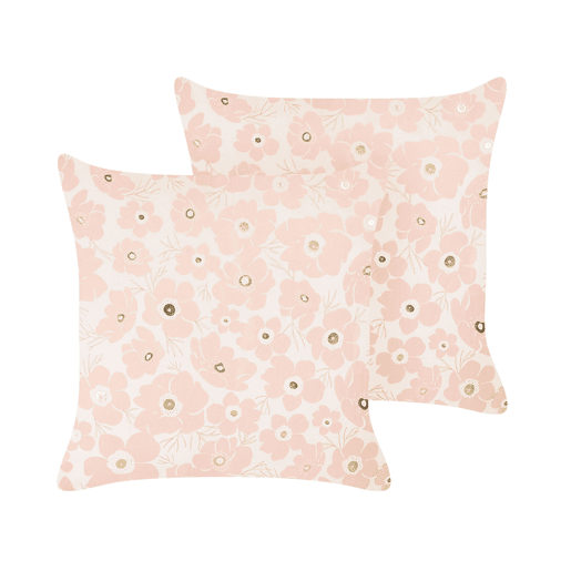 Conjunto de 2 almofadas decorativas TRITELEIA Veludo 45 x 45 cm Rosa Padrão floral