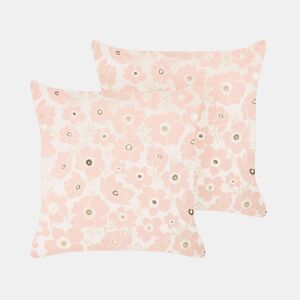 Conjunto de 2 almofadas decorativas TRITELEIA Veludo 45 x 45 cm Rosa Padrão floral