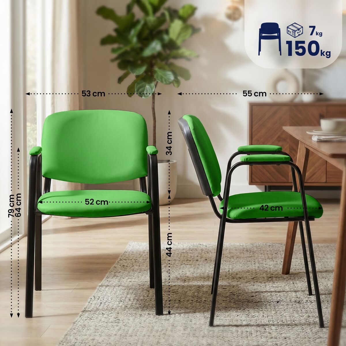Silla apilable ken pro de polipiel simil cuero verde 55x53x79 cm