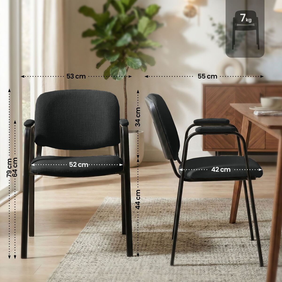 Silla apilable de conferencia ken pro de tela negro 55x53x79 cm