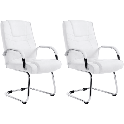Set de 2 sillas cantilever XXL Attila en polipiel Simil cuero Blanco 67X60X104 cm Set de 2 sillas cantilever XXL Attila en polipiel Simil cuero Blanco 67X60X104 cm