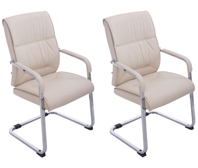 Set de 2 sillas cantiléver anubis en piel sintética simil cuero crema 65x58x102 cm