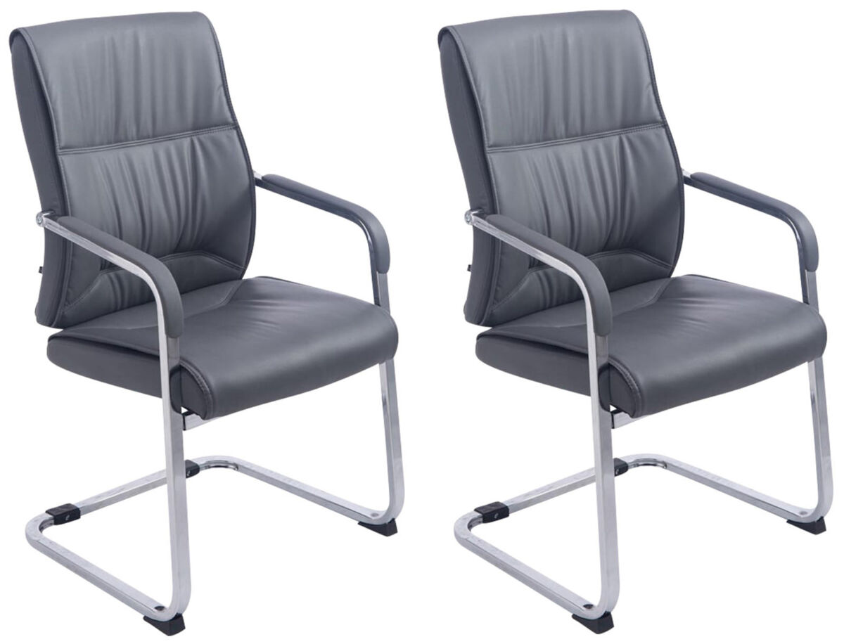 Set de 2 sillas cantiléver anubis en piel sintética simil cuero gris 65x58x102 cm