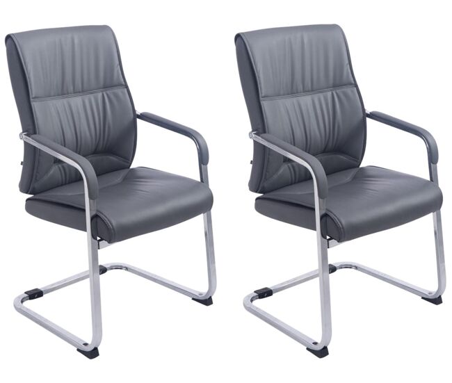 Set de 2 sillas cantiléver anubis en piel sintética simil cuero gris 65x58x102 cm