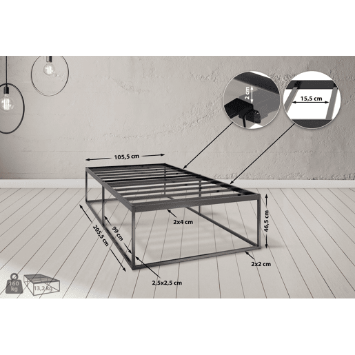 Cama de metal Scala Negro 205.5X105.5X46.5 cm