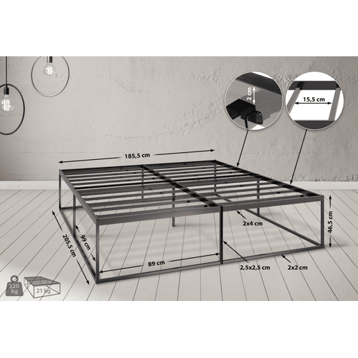 Cama de metal Scala Negro 205.5X185.5X46.5 cm
