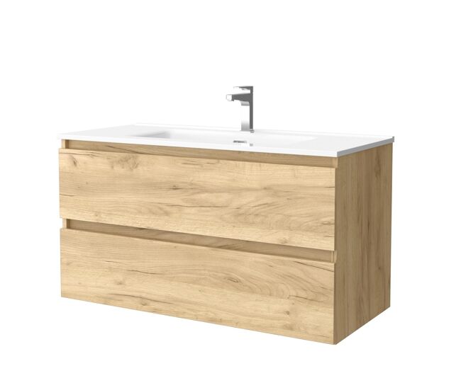 Mueble de baño bequia 100 cm roble | lavabo de porcelana | salgar