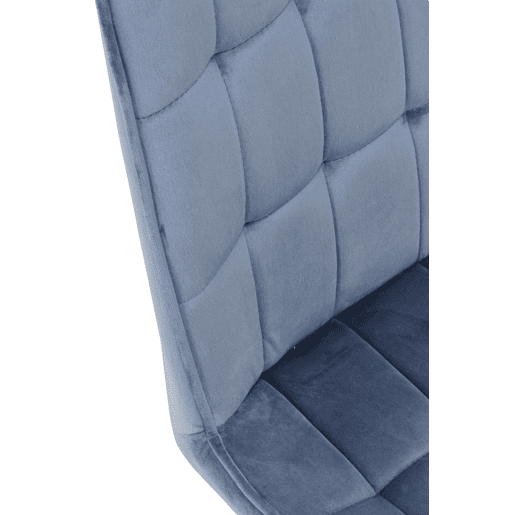 Pacote com 2 cadeiras estofadas em veludo azul claro, pernas de metal preto