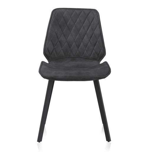 Cadeira estofada cinza escuro com pernas de metal preto, pacote com 2 unidades