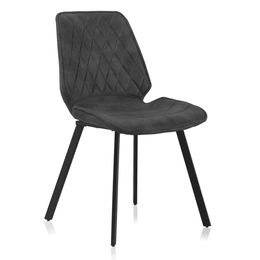 Cadeira estofada cinza escuro com pernas de metal preto, pacote com 2 unidades