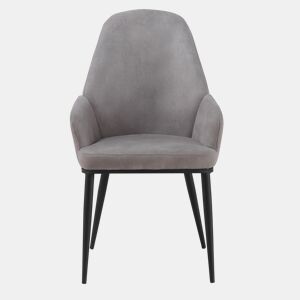 Poltrona estofada cinza claro com pernas de metal preto, pacote com 2 unidades