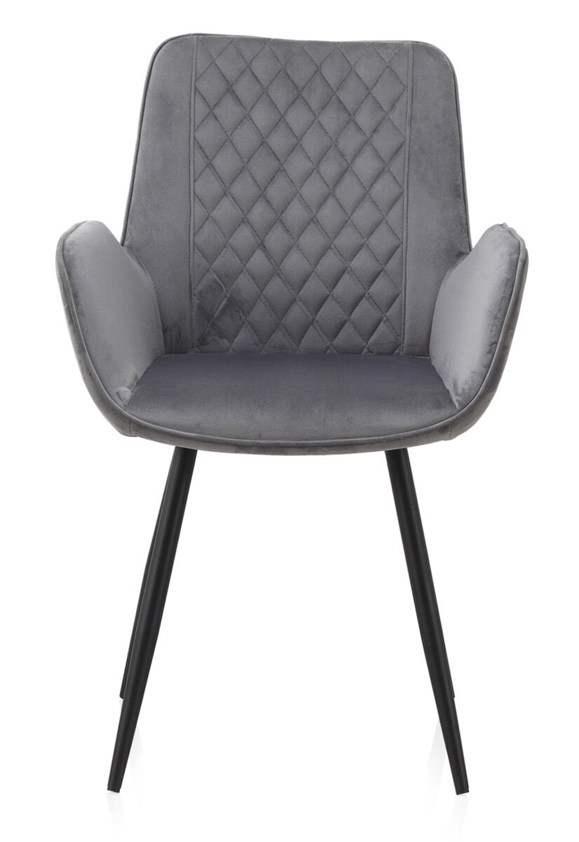 Pack de 2 sillones tapizados en terciopelo gris con patas de metal negro