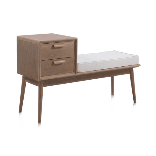 Banco De Madera De Fresno Natural Con Cojín Y 2 Cajones