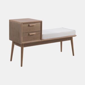 Banco De Madera De Fresno Natural Con Cojín Y 2 Cajones