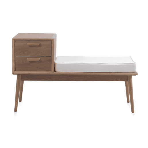 Banco De Madera De Fresno Natural Con Cojín Y 2 Cajones
