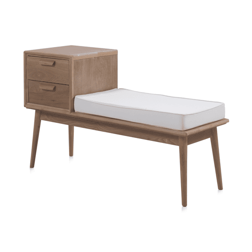 Banco De Madera De Fresno Natural Con Cojín Y 2 Cajones