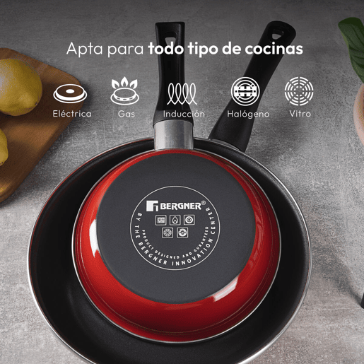 Conjunto de Frigideiras Bergner CLASSIQUE Vermelho Aço 2 Unidades