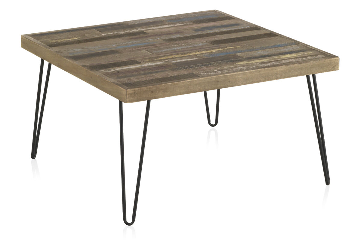 Mesa de centro de madera reciclada con patas de metal 71x71