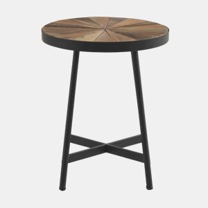 Mesa lateral redonda de madeira 40 cm com base de metal