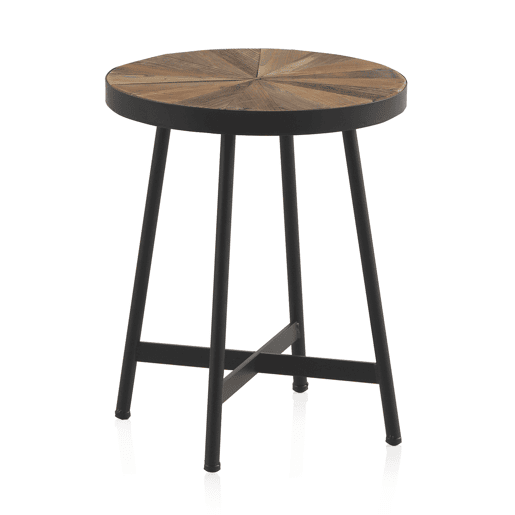 Mesa lateral redonda de madeira 40 cm com base de metal