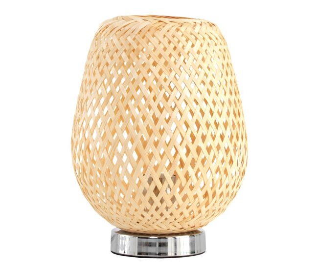 Lámpara de mesa de fibra natural con base de metal