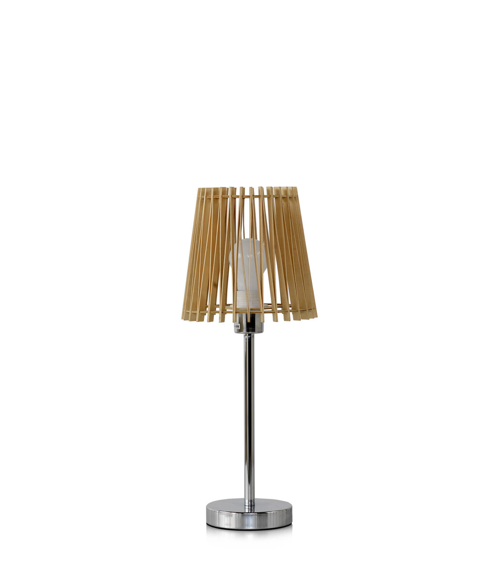 Lámpara de sobremesa de madera con base de metal