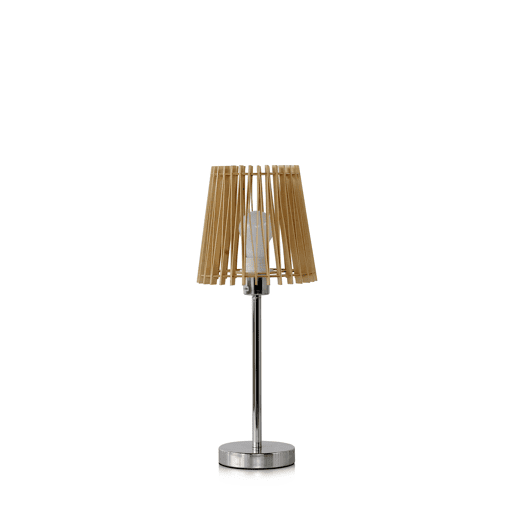 Abajur de mesa de madeira com base de metal