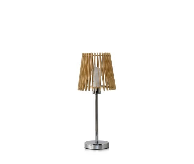 Lámpara de sobremesa de madera con base de metal