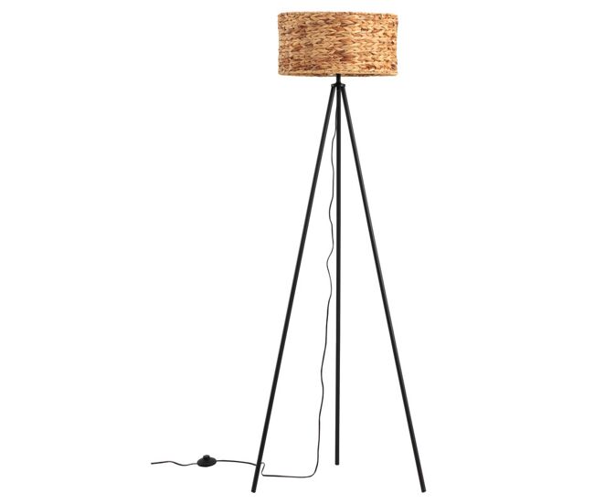 Lámpara de pie de fibra natural con base de metal