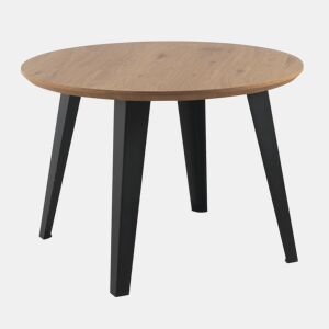 Mesa redonda de melamina com efeito de madeira 110 cm de diâmetro com pernas de metal
