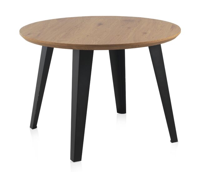 Mesa redonda de melamina efecto madera de 110 cm de diámetro con patas de metal